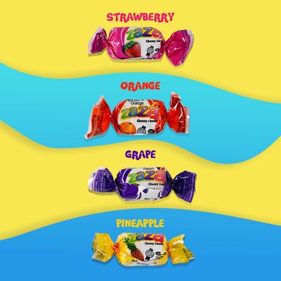 Zaza Chewy Candy - Assorted Variety Pack of Fruity Flavors - Bulk Individually Wrapped Fruit Mix Candy Sour Green Apple, Orange, Pineapple, Grapes and Strawberry Flavors for Kids - Party Favors, 2.2LB