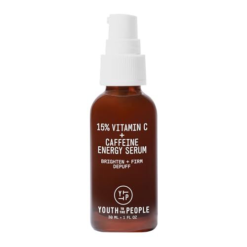 Youth To The People 15 Vitamin C Caffeine Energy Face Serum, Full Size (1 fl oz), Reduce Puffiness, Brighten Uneven Skin Tone Improve Texture, Treats Dark Spots Dullness, Vegan