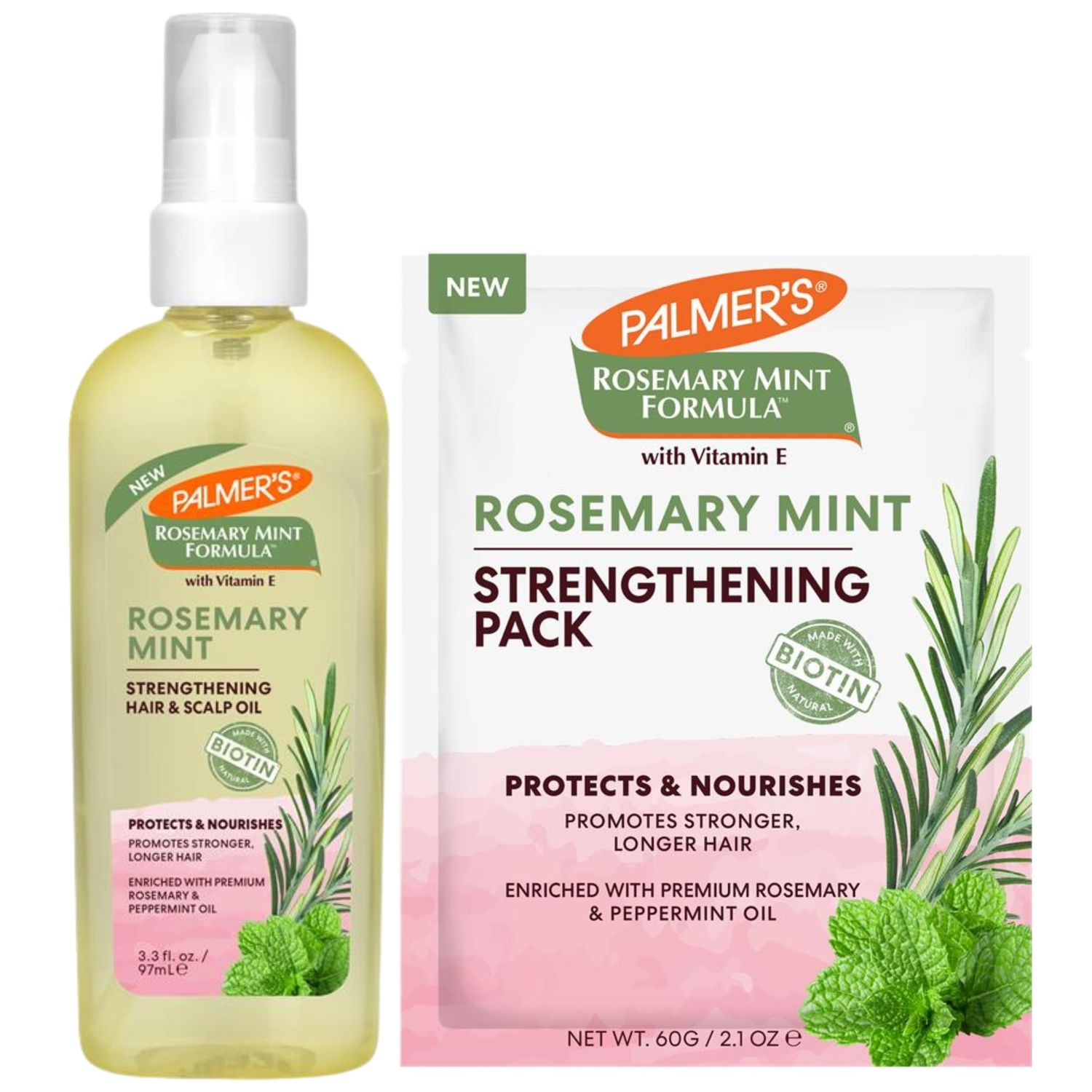 Palmer&#39;s Rosemary Mint Formula Hair Care Bundle, Strengthening Hair Scalp Oil (3.3 Fl. Oz) Strengthening Mask (2.1 Oz), Helps Stimulate Growth, Hydrating Protecting, Anti-Breakage, Adds Shine