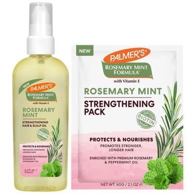 Palmer&#39;s Rosemary Mint Formula Hair Care Bundle, Strengthening Hair Scalp Oil (3.3 Fl. Oz) Strengthening Mask (2.1 Oz), Helps Stimulate Growth, Hydrating Protecting, Anti-Breakage, Adds Shine