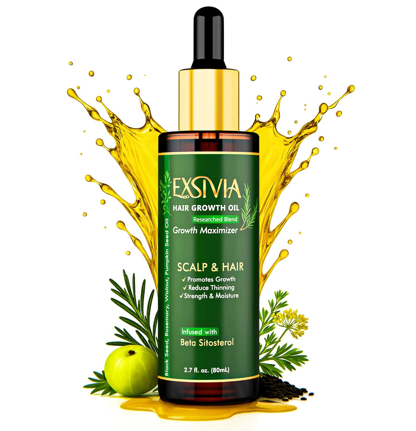 EXSIVIA Mint Rosemary Strengthening Oil with Active Bio-Complex Steam Botanical Extracts and Fast Absorption Technology - for All Hair Types, 80ml