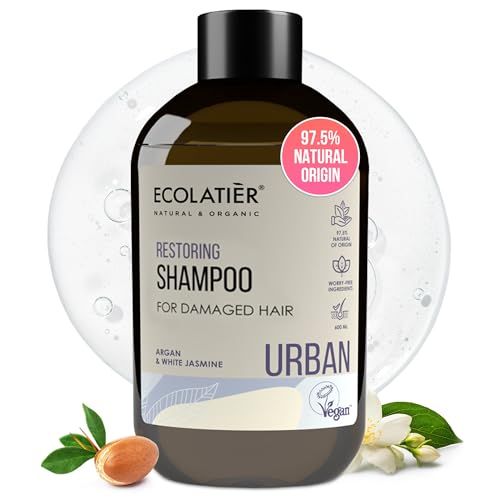 ECOLATIR Restoring Shampoo for Damaged Hair - Argan Oil Jasmine Extract, 97.8 Natural Ingredients, Vegan, Moisturizing Strengthening, Supports Hair Growth Shampoo, 20.3 Fl Oz