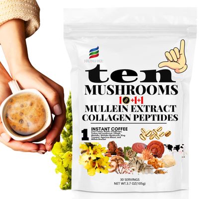 SUNDAFONE Mushroom Coffee, with Grass Fed Collagen, Mullein, Lion&#39;s Mane, Reishi for Focus, Immunity, Memory, Clarity, Breathing, Skin Hair Support, 12 Adaptogenic Instant Collagen Slim Coffee