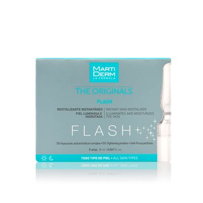 Martiderm Flash Ampoule for Women and Men with Hyaluronic Acid, Silica Complex and Tightening Proteins for Moisturising, Renewing and Inmediate Lifting Effect, 5 Ampoules.