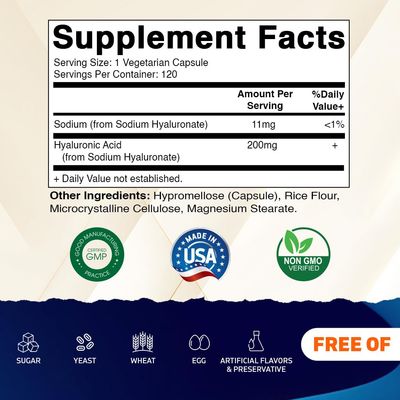 Vitamatic 2 Pack Hyaluronic Acid Supplements 200mg - Supports Healthy Connective Tissue and Joints - Promote Youthful Healthy Skin - Total 240 Capsules
