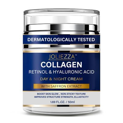Joliezza Collagen Retinol Face Cream - Anti-Aging Moisturizer with Hyaluronic Acid Saffron - Firming Wrinkle Repair Cream for Face, Neck Chest - 1.69 fl oz 50ml