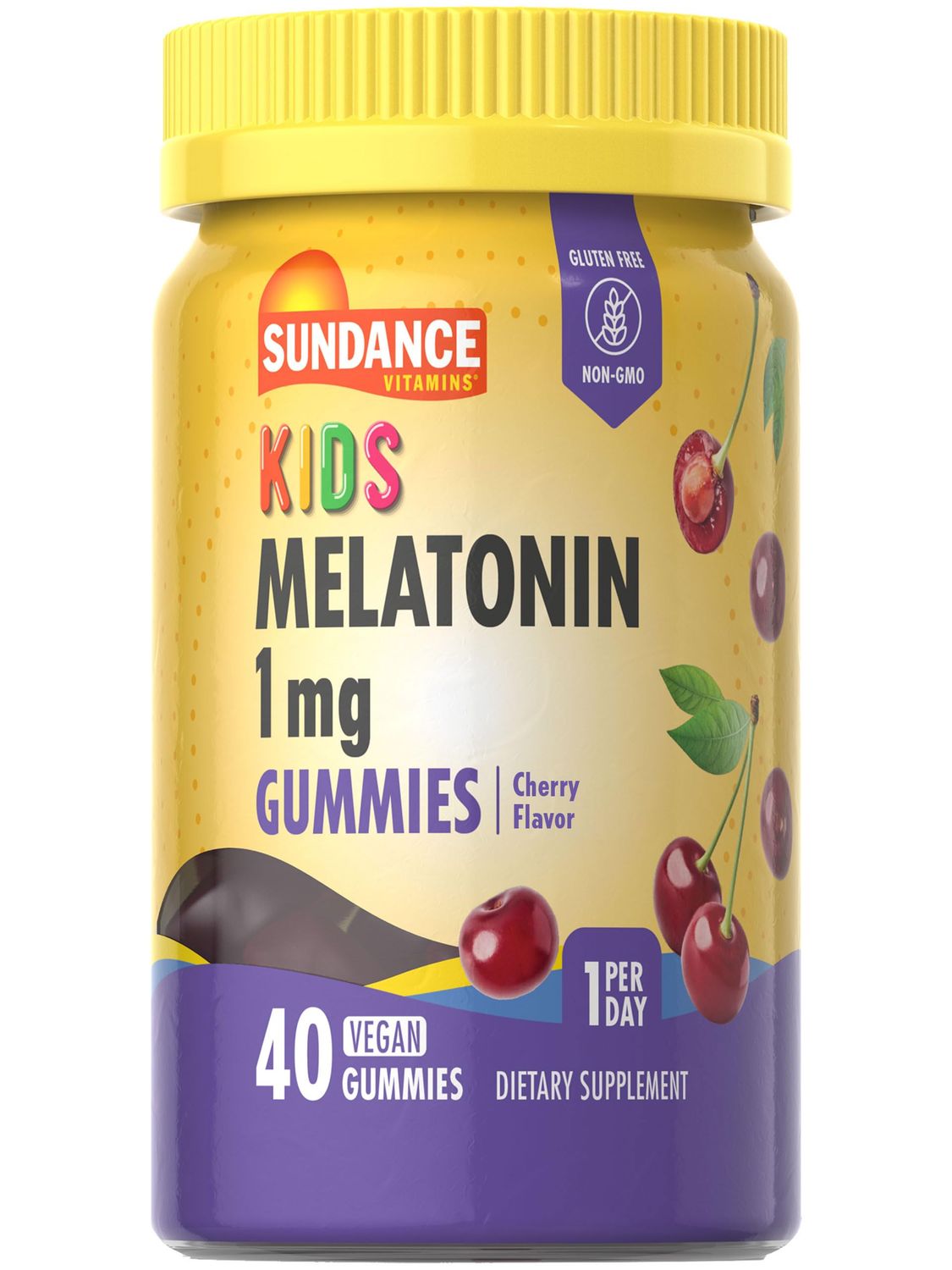 Sundance Kid&#39;s Melatonin Gummies 1mg 40 Count Cherry Flavor Vegan, Non-GMO, and Gluten Free Supplement