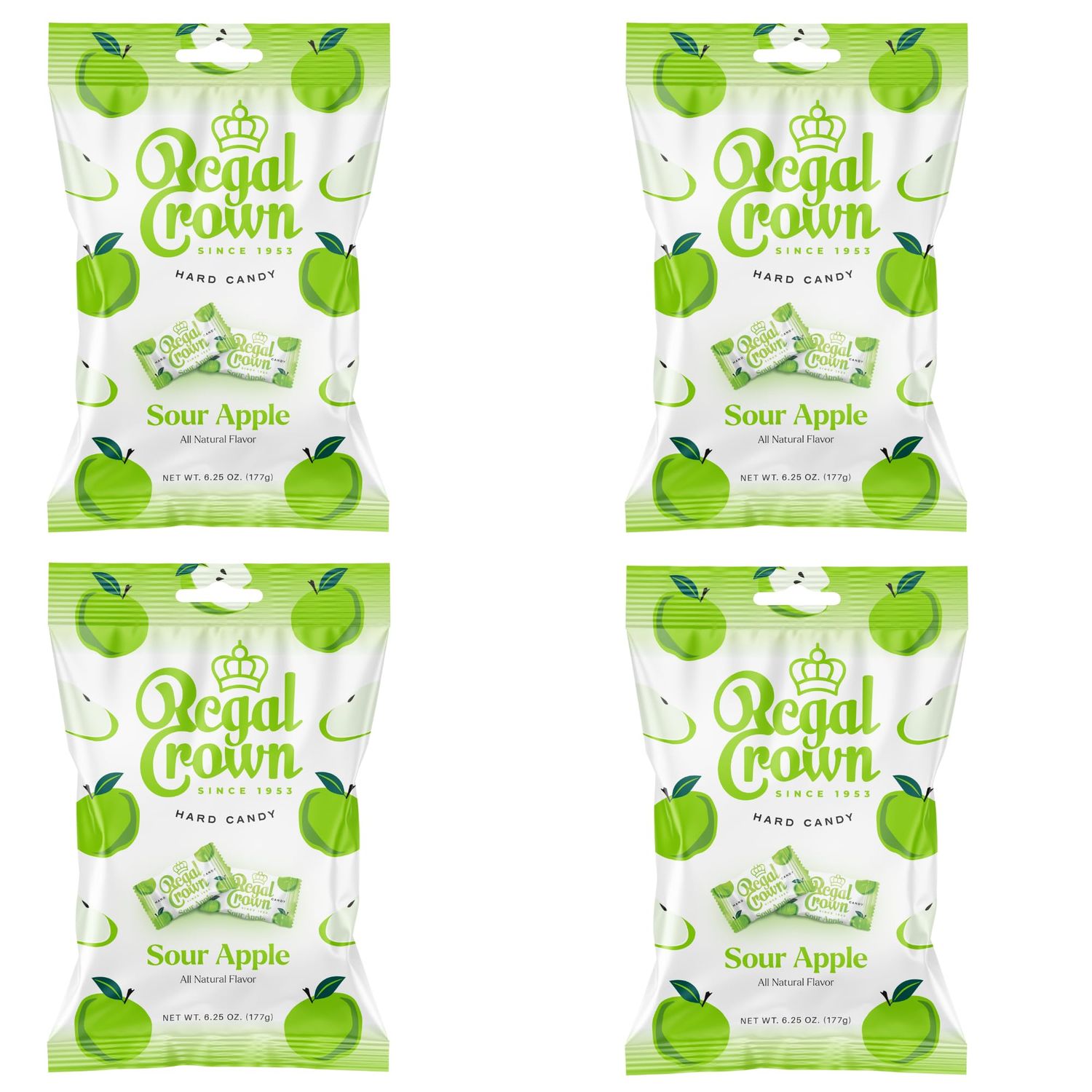 Regal Crown Sour Apple Hard Candy Old Fashioned Sour Apple Candy Traditional Crisp and Tarte Apple Candy Brought To You By Iconic Candy 6.25oz Peg Bag (4)