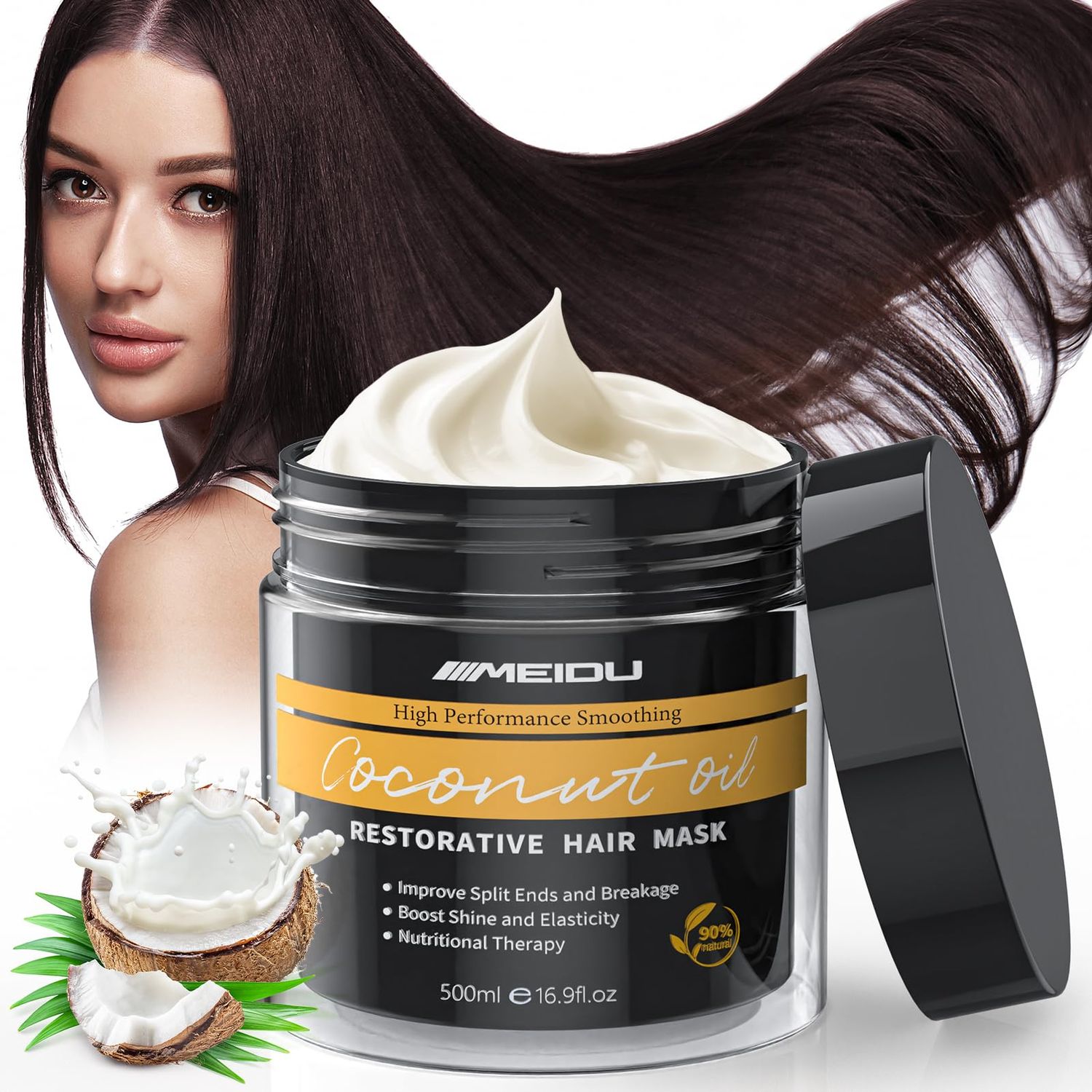 IIIMEIDU Hair Mask for Damaged Hair, Keratin Hair Mask Treatment for Dry Damaged Hair, Deep Repair Conditioning Hair Mask, Coconut Oil Hydrating Hair Mask, No Sulphates, No Parabens (16.9 Fl Oz)