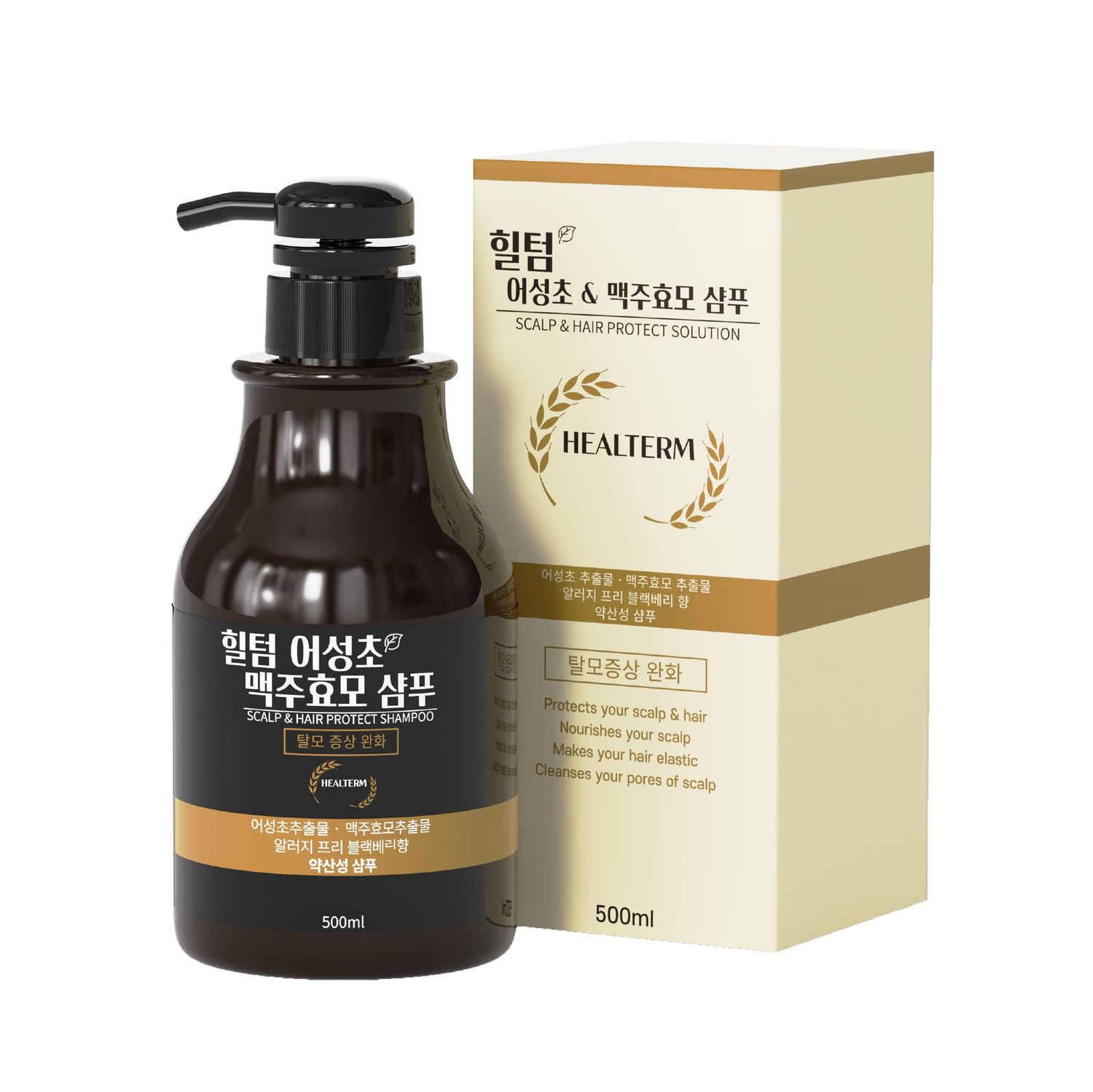 HEALTERM Houttuynia Cordata Extract 387,000ppm German Beer Yeast Extract 70,000ppm 16.9 fl oz(500ml) Anti-hair Loss Beer Shampoo