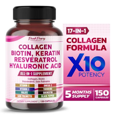 PEAKPURY Collagen Biotin Resveratrol Saw Palmetto - Skin, Joint Health Support - Made in USA