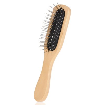 JJUNW Hair Brush, Natural Wood Handle Steel Metal Bristles Detangling Hairbrush Wig Brush Travel Wood Comb for Massaging Scalp Hair Growth, for Women Men, for All Hair Type