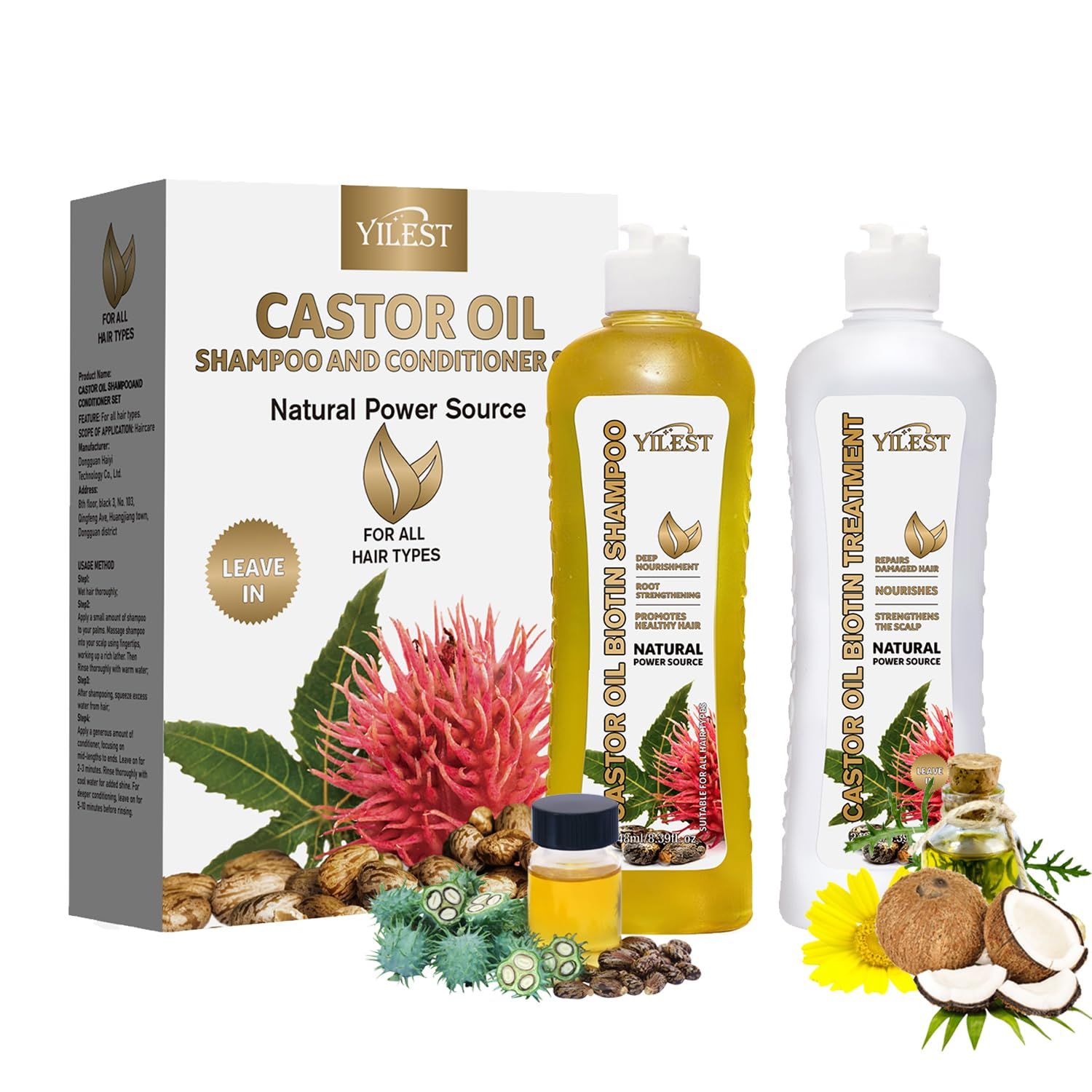 Castor Oil Shampoo and Conditioner Set for Men Women, Anti Hair Loss Set Thickening for Hair Regrowth, Anti Thinning For Hair Care, Anti Dandruff Treatment (Castor)