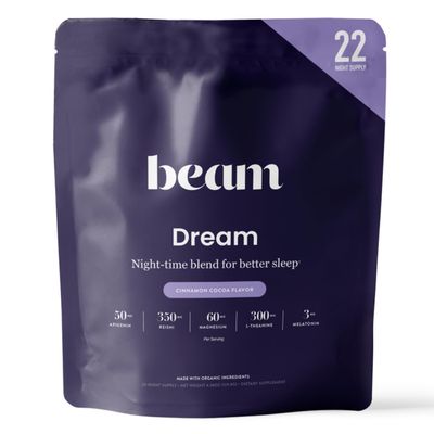 Beam Dream Sleep Powder, Natural Sleep Aid and Magnesium Hot Cocoa Drink for Adults, Calming Sleep Supplement with Apigenin, Nighttime Sleep Drink Powder, Third Party Tested Supplement, 22 Servings