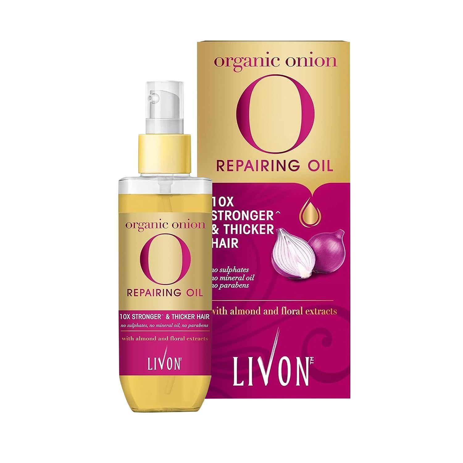 Livon Hair Serum for Men Women Sulphate Paraben free For All Hair Types Lightweight Non Greasy Organic Onion Repairing Serum Oil Enriched with Almond Floral Extracts 3.3 Fl. oz