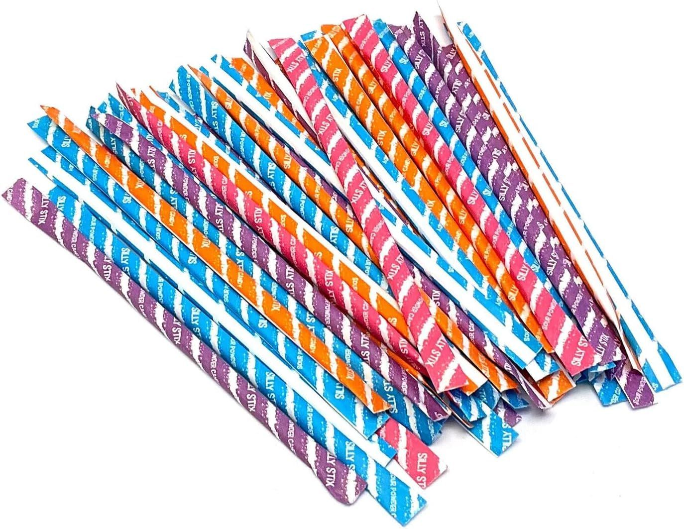 100 Pixy Silly Stix Sugar Candy Straws - Cherry - Blue Raspberry - Grape - Orange