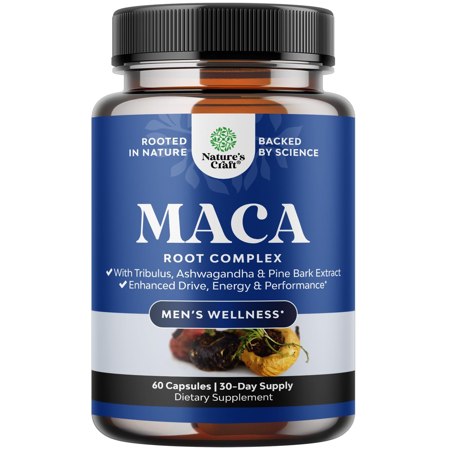 Potent Black Maca Root Capsules for Men - Herbal Wellness Supplement with Siberian Ginseng Ashwagandha and Black Maca Root - Mens Wellness Supplement to Support General Health (30 Servings)