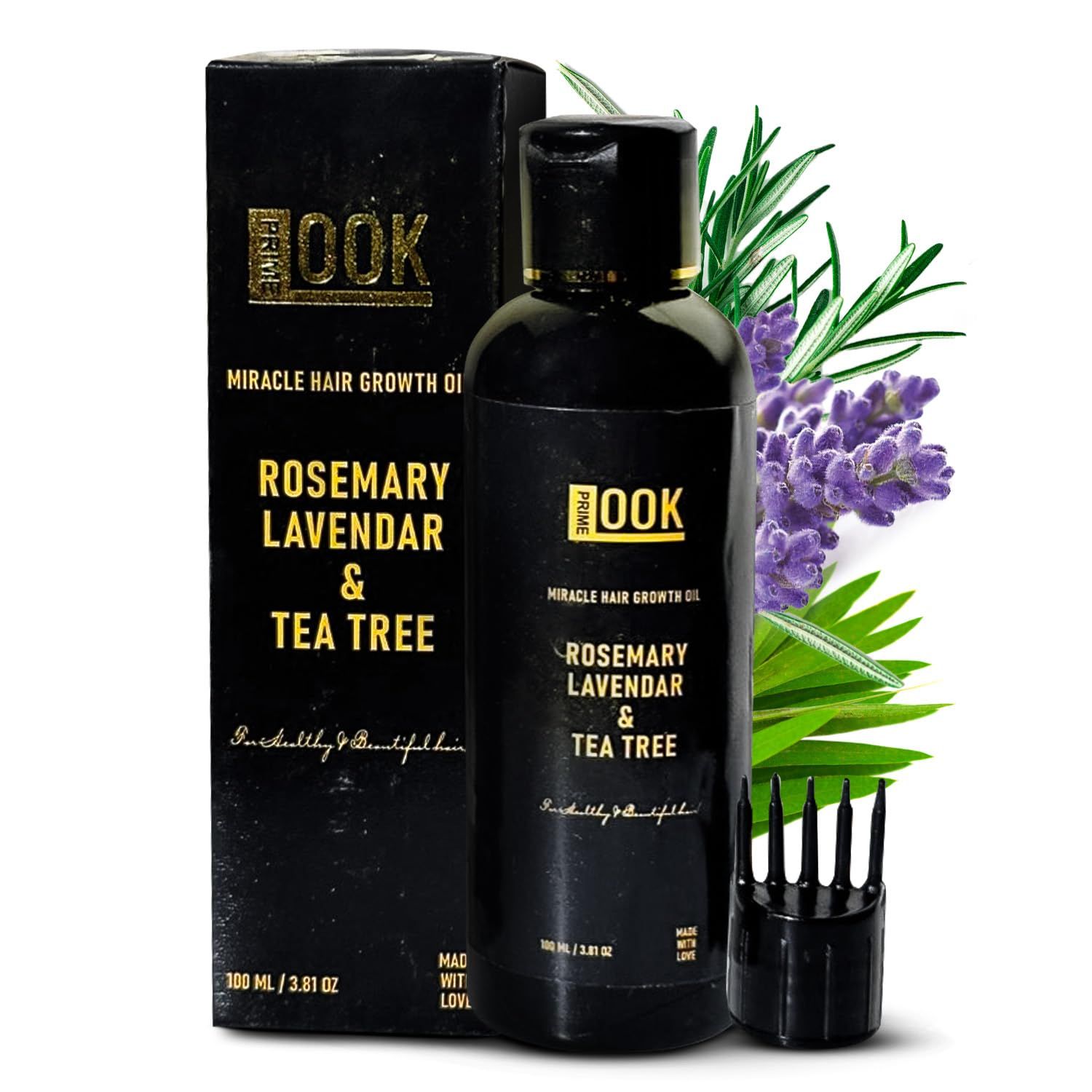 PrimeLook Tea Tree Rosemary Hair Oil Growth - Organic Anti-Dandruff Scalp Oil for Hair Growth, Dry Scalp Hair Care - Enriched with Lavender Rosemary - 3.81 fl oz - Potent Hair Growth Formula