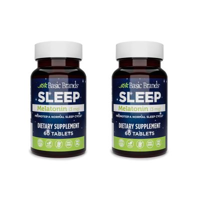 Basic Brands Sleep Melatonin, 3mg, Natural Sleep Support (Pack of 2)