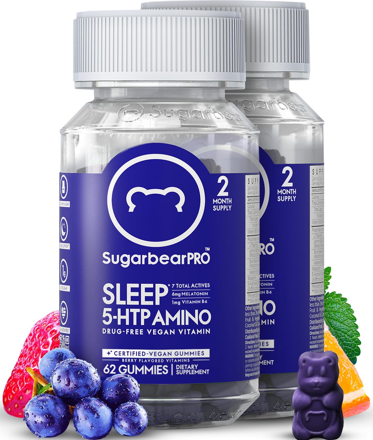 Sugarbear Sleep Gummy 4 Month Supply, Extra Strength Melatonin 6mg, for Men Women, Vegan Vitamin B6, L-Theanine, 5 HTP, Valerian, Sleep Aid for Adults Teens, Certified Kosher, Halal, Cruelty-Free