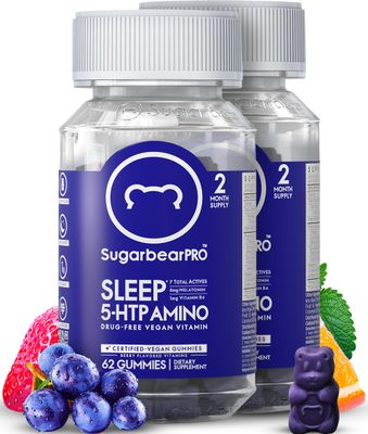 Sugarbear Sleep Gummy 4 Month Supply, Extra Strength Melatonin 6mg, for Men Women, Vegan Vitamin B6, L-Theanine, 5 HTP, Valerian, Sleep Aid for Adults Teens, Certified Kosher, Halal, Cruelty-Free