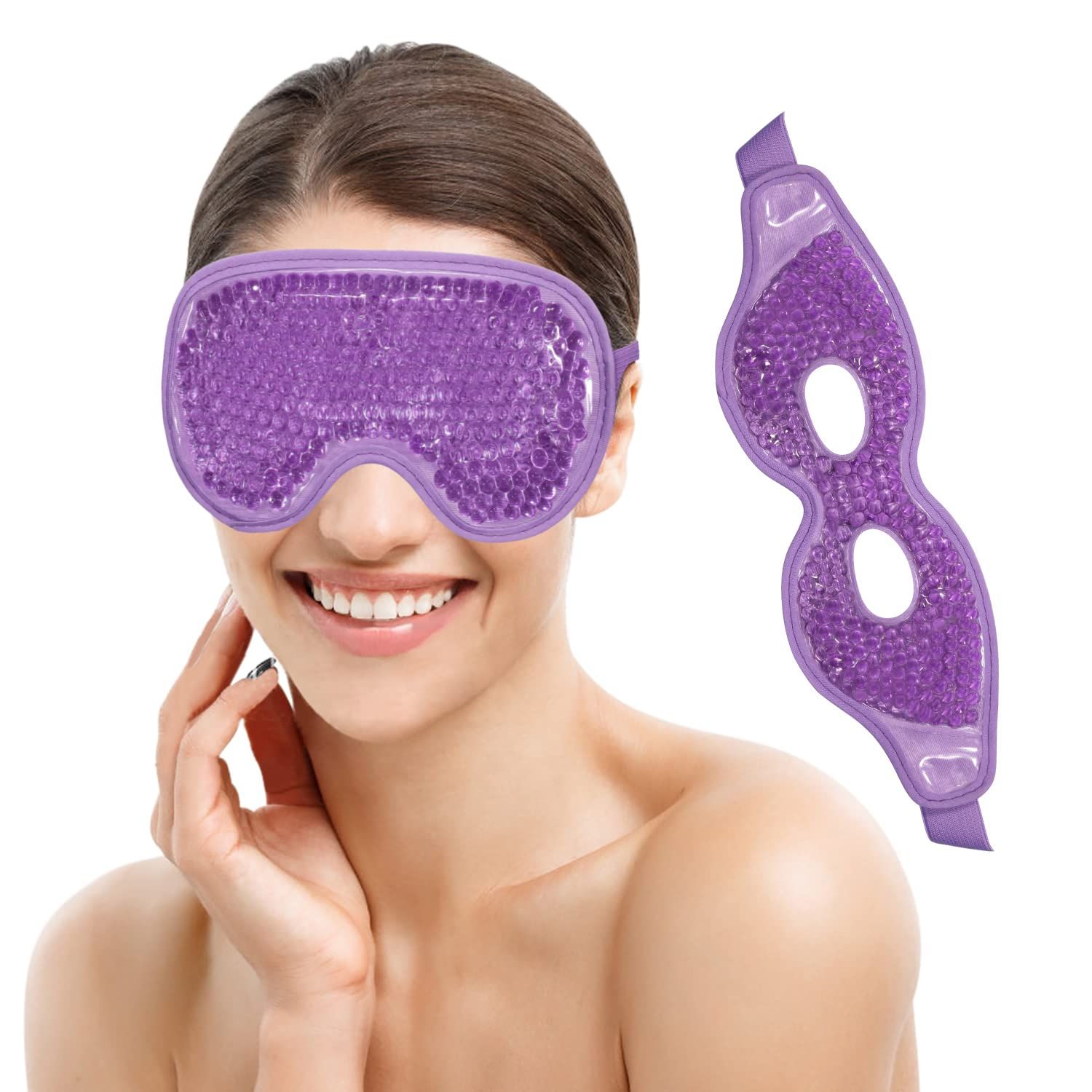 Ice Pack for Eyes - 2 Pcs Reusable Hot Cold Compress Gel Bead Cooling Mask for Puffiness, Dark Circles, Bags, Dry Eyes, Headaches, Migraines, Stress Relief (Purple)