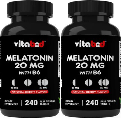 Vitabod Melatonin 20 mg - 240 Fast Dissolve Tablets - Drug Free - Natural Berry Flavor - Vegetarian, Non-GMO, Gluten Free 240 Count (Pack of 2)
