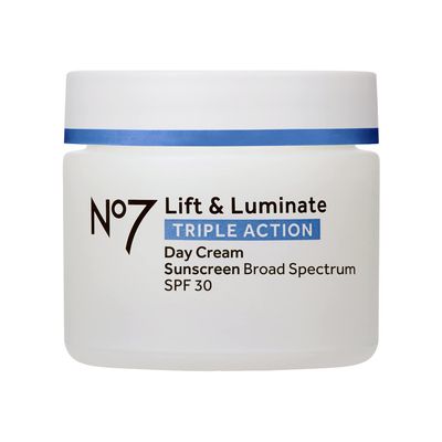 No7 Lift Luminate Triple Action Fragrance Free Day Cream SPF 30 - Broad Spectrum Anti Aging Face Cream - Hydrating Hibiscus Peptides Hyaluronic Acid Brightening Emblica Vitamin C (50ml)