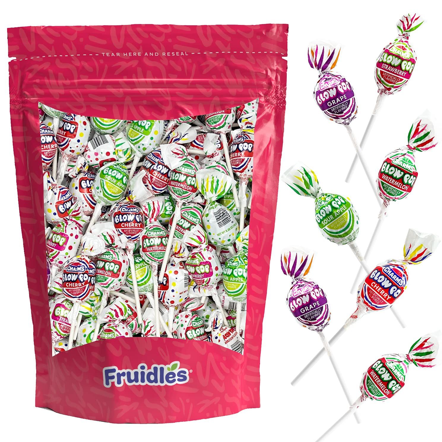 Fruidles Bubble Gum Filled Blow Pop Lollipops Hard Candy Suckers, Assorted Flavors, Individually Wrapped (20-Pack)