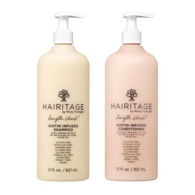 Hairitage Length Check Biotin Castor Oil Shampoo and Conditioner Set - Volume Moisture - Sulfate Free Color Safe - Women Men Hydrating Repair Shampoo Conditioner for Hair Loss Hair Thinning