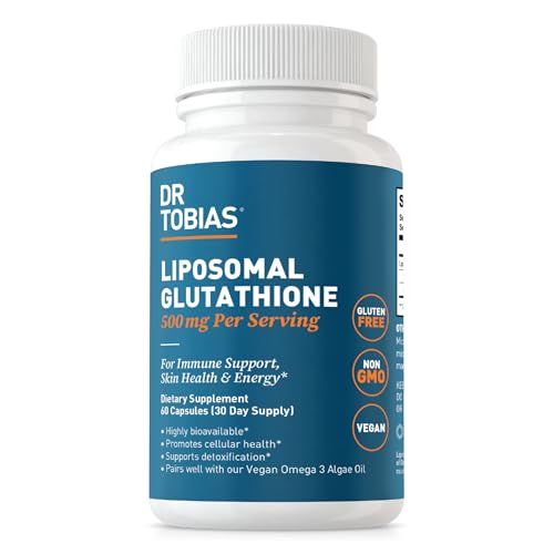 Dr. Tobias Liposomal Glutathione, 500mg Per Serving - Highly Bioavailable Glutathione Supplement, Supports Energy, Skin Immune Health - Vegan, Gluten-Free, Non-GMO, 60 Capsules, 30 Servings