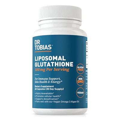 Dr. Tobias Liposomal Glutathione, 500mg Per Serving - Highly Bioavailable Glutathione Supplement, Supports Energy, Skin Immune Health - Vegan, Gluten-Free, Non-GMO, 60 Capsules, 30 Servings