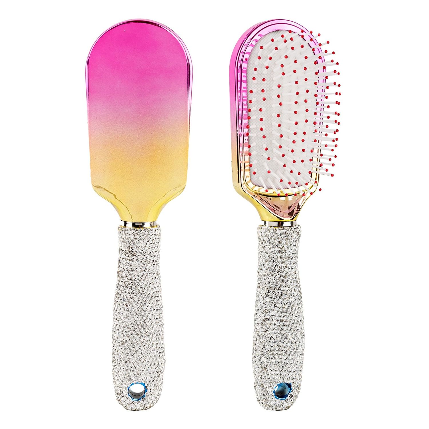 KINCHYGO, 1 Pack Rhinestone Hair Brush Sparkle Compact Comb Bling Detangle Massage Crystal Air Cushion Detangling for Curly Hair Rainbow