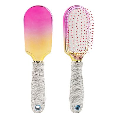 KINCHYGO, 1 Pack Rhinestone Hair Brush Sparkle Compact Comb Bling Detangle Massage Crystal Air Cushion Detangling for Curly Hair Rainbow