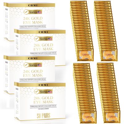 CHMI Under Eye Patches (50 Pairs) - 24K Gold Eye Patches for Puffy Eyes, Dark Circles, EyeBags and Wrinkles, Collagen Skin Care Products, Beauty Personal Care
