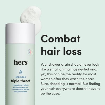 hers Triple Threat Shampoo for Women, 2 Pack - Thickening, Moisturizing, Reduces Shedding - Color Safe Hair Loss Shampoo with Biotin - Napa Rose - 2 x 6.4 fl oz