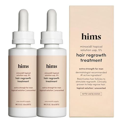 hims Topical Minoxidil Solution, 5 - Extra Strength Hair Growth Treatment for Men - Clinically Proven to Reduce Hair Loss in 3-6 Months - Unscented - 2 Pack, 2 Month Supply