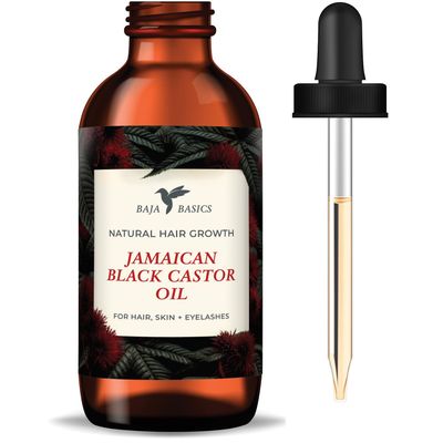 Baja Basics Pure and Organic Jamaican Black Castor Oil for Hair Growth - Rich in Omega Fatty Acids - Enhance Shine, Strength, and Thickness - Scalp Oil, Hair Care and EyelashEyebrow Growth - 2 oz