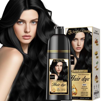 Joyful Young Natural Black Hair Dye Shampoo - Vegan, Ammonia-Free Color for Gray Hair - Hair Beard Coloring for Men Women - Gray Coverage Shampoo (BLACK)