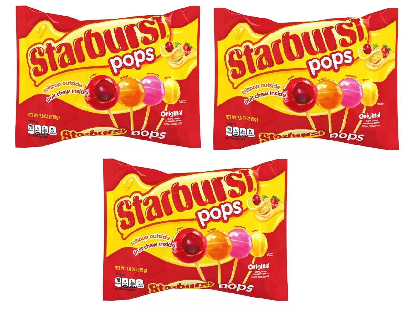 Starburst Candy Lollipops Original Flavors - Fruit Chew Lollipops 26.4oz Total, 3 Count (Pack of 1)