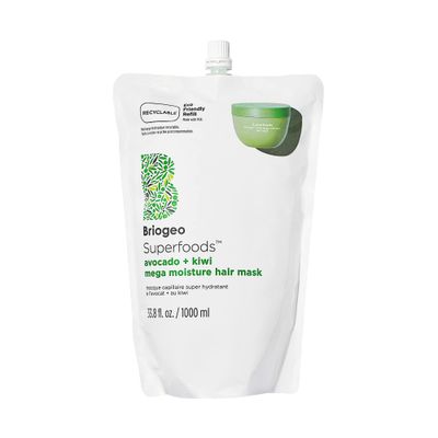 Briogeo Superfoods Avocado Kiwi Mega Moisture Mask, Protein-Free, Deep Hydration, Enhance Shine, Moisturizing Mask for Dry Hair, Lock In Moisture, Vegan, Cruelty-Free, 33.8 fl oz