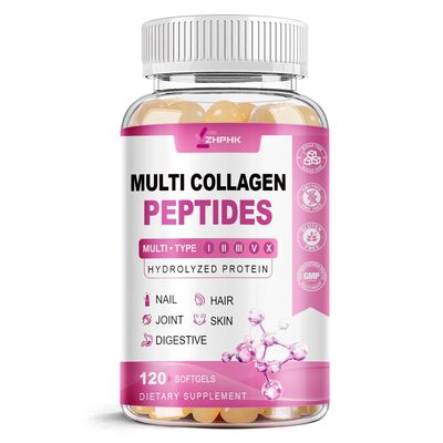 ZHPHK Hydrolyzed Collagen Peptides Pills Mutil Collagen Peptides Colageno Hidrolizado for Women Type I II III V X with Hyaluronic Acid Biotin Vitamin C - Support Skin Hair Nail 120 Count