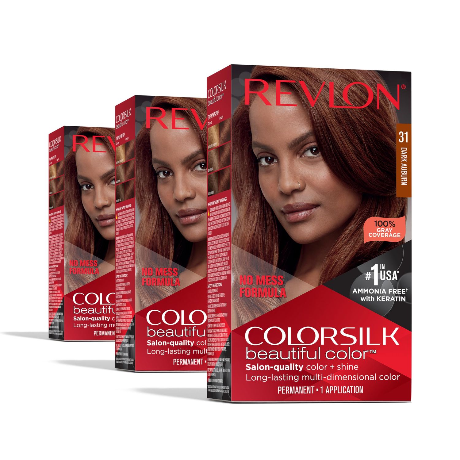 Revlon Colorsilk Beautiful Color Permanent Hair Color, (OLD VERSION) 31 Dark Auburn (Pack of 3)