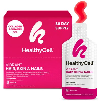 Healthycell Vibrant Hair Skin Nails Daily Liquid Supplement - Beauty Supplements with Hydrating Nutrients Essential Vitamins - Collagen, Biotin Hyaluronic Acid - 30 Gel Packs