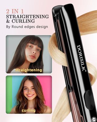 DORISILK 500 Degree High Temp Professional Hair Straightener30s Fast Heating Ceramic Flat Iron 2 in 1 Hair Straightener and CurlerPlasma Flat Iron Get Frizz-Free Dual Voltage for Travel Using