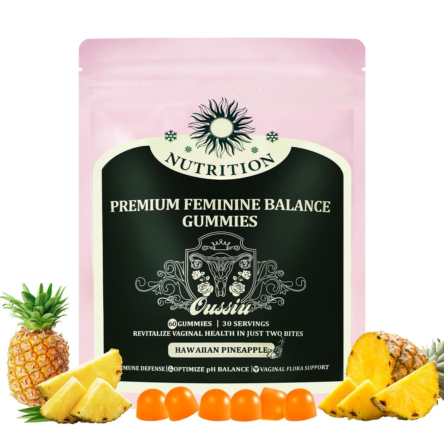 Taeci Premium Feminine Balance Gummies for Women&#39;s Health - Hawaiian Pineapple Flavor, Supports Vitality Gut HealthNew Packaging