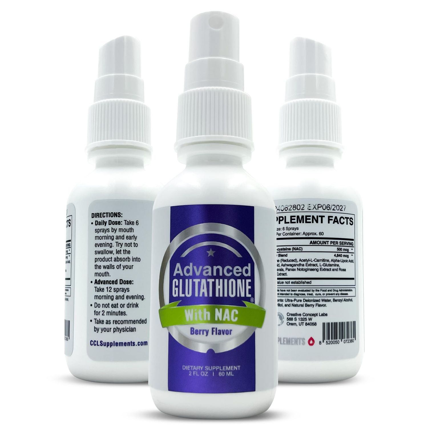 CCL Advanced Glutathione Spray NAC Supplement, Liquid Glutathione Sublingual, N-Acetyl-cysteine Antioxidant Spray Supports Immune Health - Fresh Flavor, Non-GMO, Vegan, Gluten-Free (60 Servings)