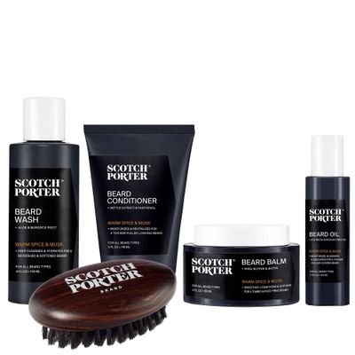 Scotch Porter Beard Care Kit - Cleanse, Moisturize, Soothe Style Coarse, Dry Hair while Encouraging Growth for a FullerHealthier-Looking Beard - Includes Wash, Conditioner, Oil, Balm Brush