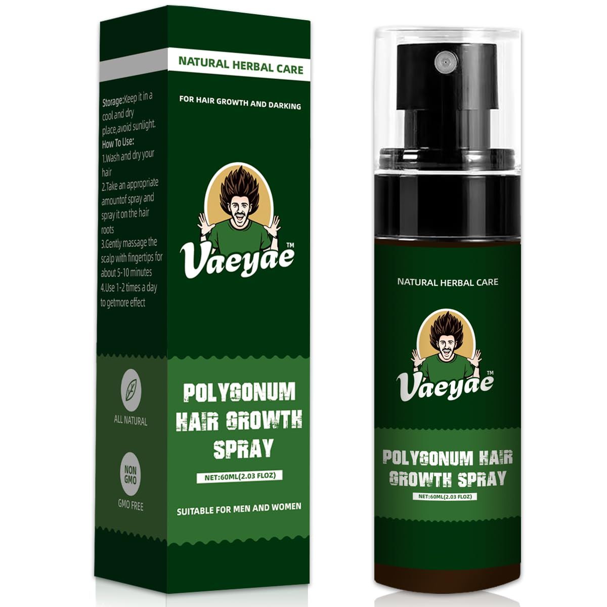 VAEYAE Polygonum Multiflorum Spray For Hair Growth Darking,Natural He Shou Wu Gray Serum Scalp Hair Loss Thinning Reverse Products,Herbal Thicker Longer Regrowth Thickening Spray For Men Women