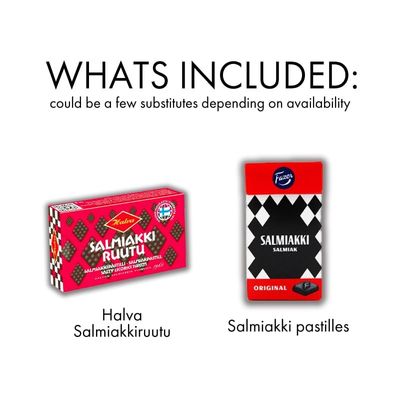 Fazer Finnish Salmiakki 40g and Halva Salmiakki Ruutu 34g set SPSP Pack Variety 2 Pack Care Package Treats Gift Basket Boxes Pack for Adults, Kids